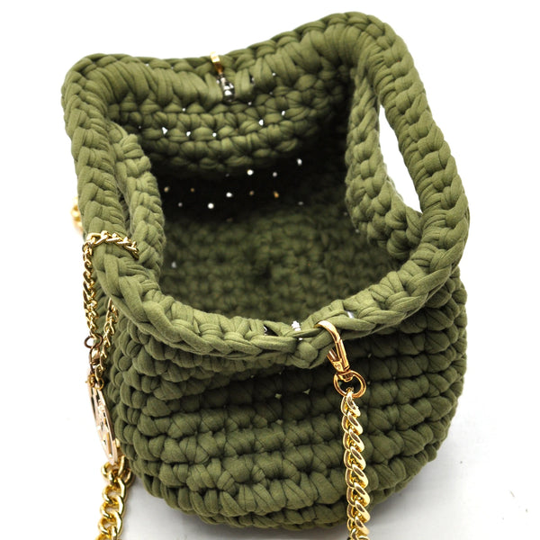 La Giusy - Borsa clutch bag firmata fatta a mano borsetta chiusura a molla uncinetto fettuccia