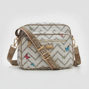 Borsa firmata COVERI ACTIVE 5 zip cerniere logata tracolla donna logo zip tracolla fantasia farfalle multi tasche