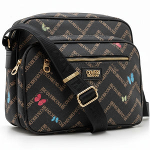 Borsa firmata COVERI ACTIVE 5 zip cerniere logata tracolla donna logo zip tracolla fantasia farfalle multi tasche