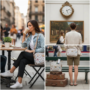 Borsa firmata COVERI ACTIVE 5 zip cerniere logata tracolla donna logo zip tracolla fantasia farfalle multi tasche