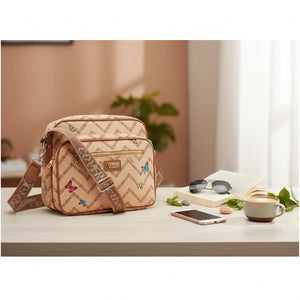 Borsa firmata COVERI ACTIVE 5 zip cerniere logata tracolla donna logo zip tracolla fantasia farfalle multi tasche