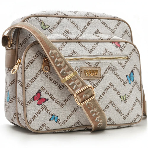 Borsa firmata COVERI ACTIVE 5 zip cerniere logata tracolla donna logo zip tracolla fantasia farfalle multi tasche