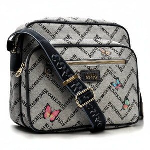 Borsa firmata COVERI ACTIVE 5 zip cerniere logata tracolla donna logo zip tracolla fantasia farfalle multi tasche