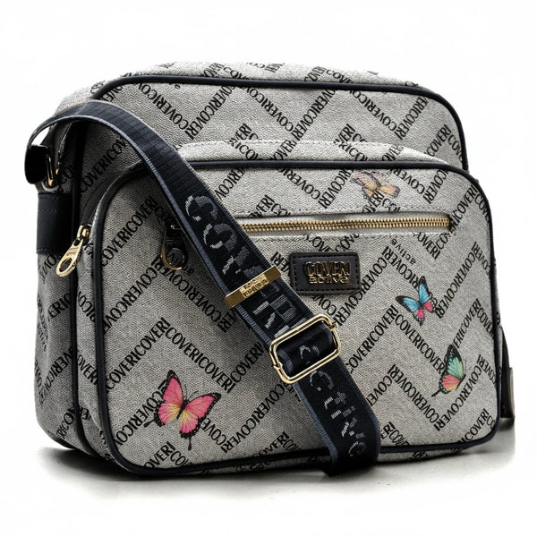 Borsa firmata COVERI ACTIVE 5 zip cerniere logata tracolla donna logo zip tracolla fantasia farfalle multi tasche