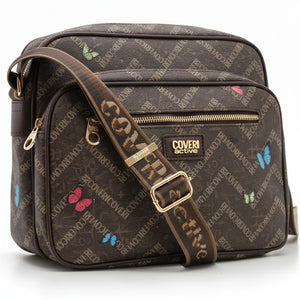 Borsa firmata COVERI ACTIVE 5 zip cerniere logata tracolla donna logo zip tracolla fantasia farfalle multi tasche