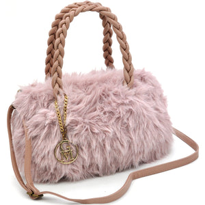 La Melinda- Borsa firmata Gyoiamea in eco pelliccia morbida teddy pelo manici intrecciati