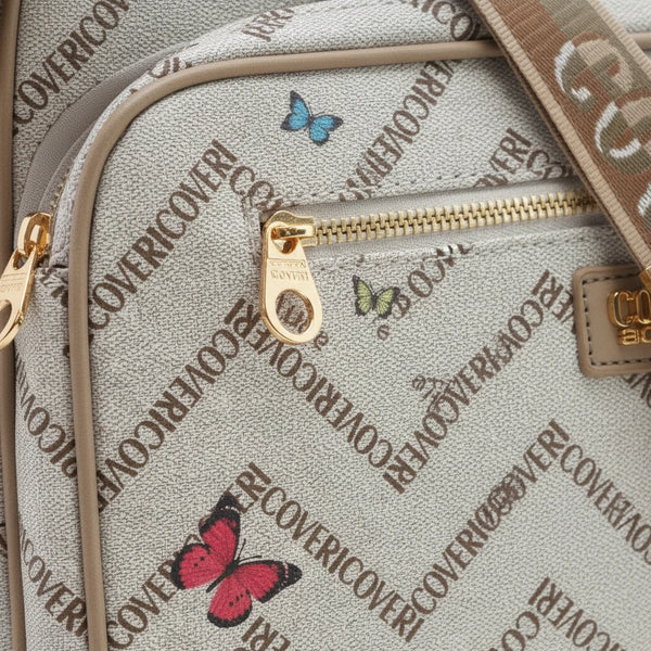 Borsa firmata COVERI ACTIVE 5 zip cerniere logata tracolla donna logo zip tracolla fantasia farfalle multi tasche