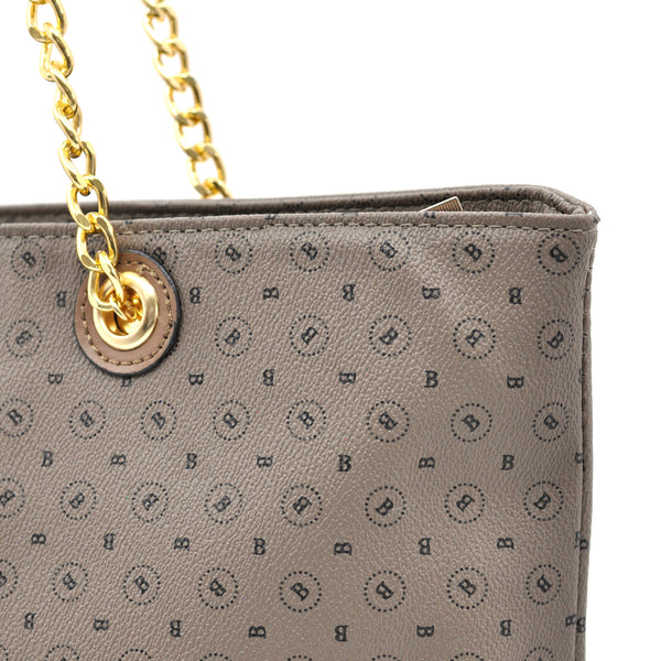 Borsa a spalla shopping manici a catena tasche Briciole Firenze grande donna fantasia beige