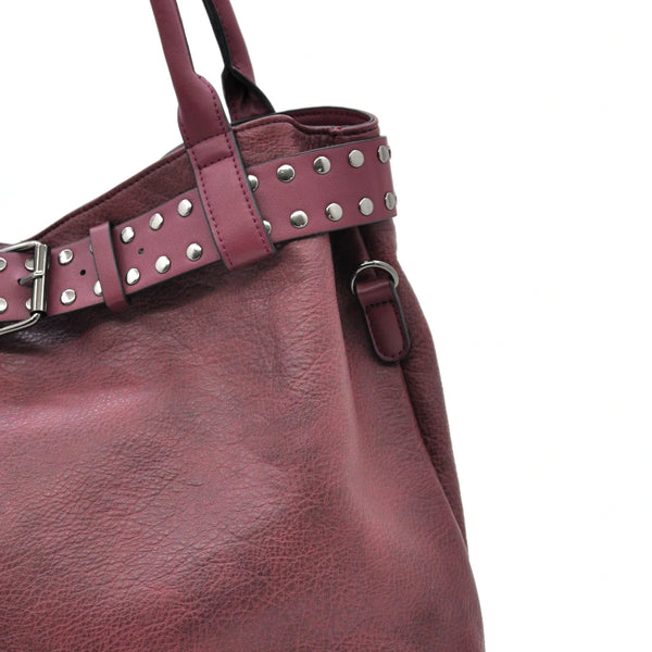 Borsa a sacco shopping firmato SWEET YEARS donna spalla a tracolla simil pelle shopping borchie cintura