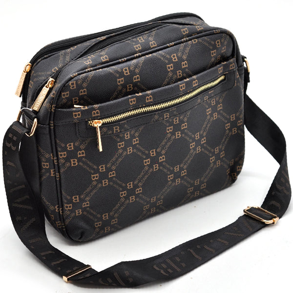 Borsa firmata B. Cavalli grande 5 tasche con zip capiente e comoda a tracolla fantasia logo
