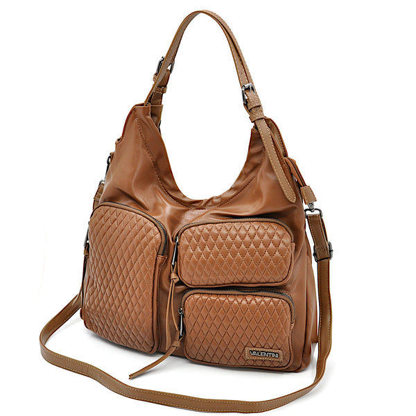 VALENTINI GINO - Borsa multitasche firmata giornaliera elegante 3 zip capiente sacco hobo spalla