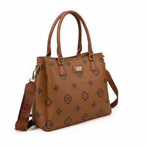 Borsa tote shopping firmata COVERI WORLD a tracolla elegante casual simil pelle logo fantasia