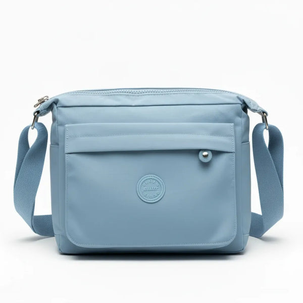 Borsa Tracolla Donna in Nylon Beige Multitasche. Impermeabile e Leggera con Cinghia Regolabile. Modello Postina Casual per Viaggio e Uso Quotidiano