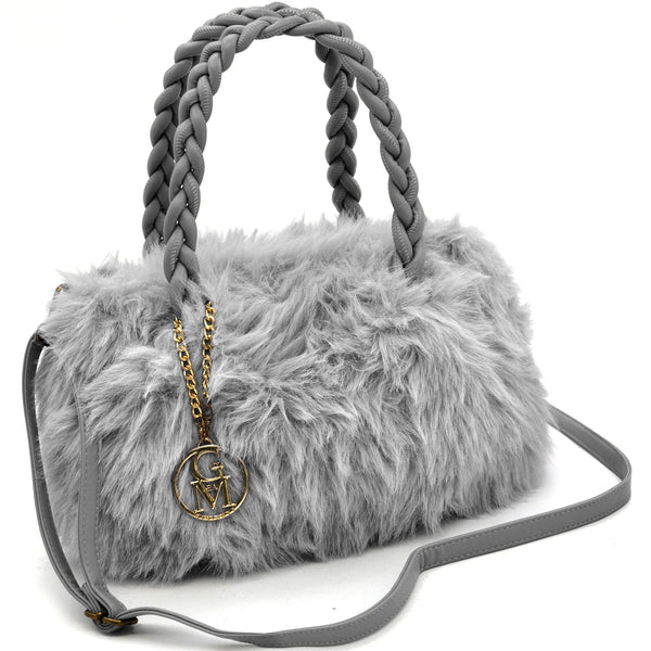 La Melinda- Borsa firmata Gyoiamea in eco pelliccia morbida teddy pelo manici intrecciati