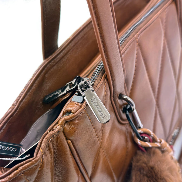 Borsa + OMAGGIO charms bauletto biker firmato YYCOVERI donna spalla a tracolla simil pelle trapuntata effetto lucido