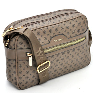 Borsa Firmata YYCOVERI multi tasche new nera Donna fantasia logo Zip Tracolla