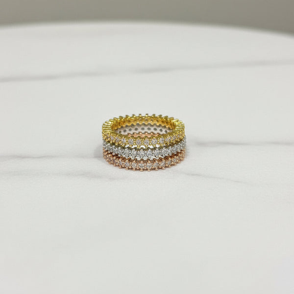 Tris Anello Minimalist Stackable con Zirconi Premium – Finitura Luxury  Oro, Argento e Oro Rosa