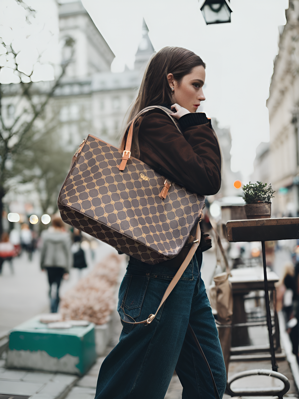 Borsa firmata COVERI C. donna shopping fantasia logo geometrico PATTERN