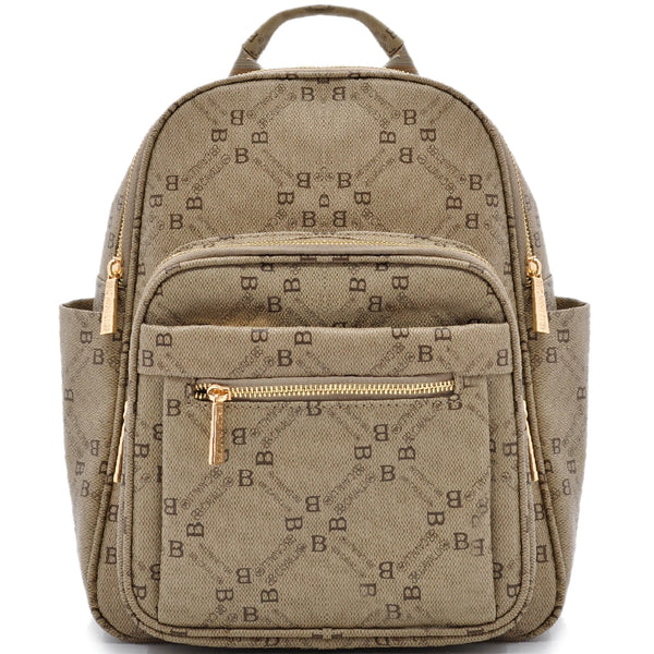 Zaino donna zainetto firmato B. Cavalli grande 4 tasche con zip capiente e comoda fantasia logo