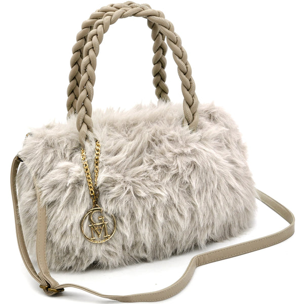 La Melinda- Borsa firmata Gyoiamea in eco pelliccia morbida teddy pelo manici intrecciati