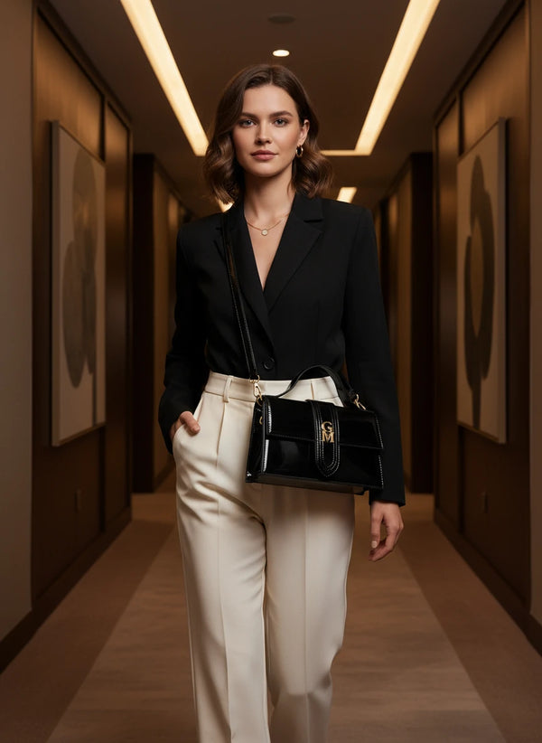 La Mattea - Borsetta firmata Gyoiamea simil pelle lucida vernice tracolla elegante casual