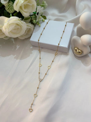 Collana a Y con Cuoricini in Acciaio Oro - Girocollo Lariat Regolabile