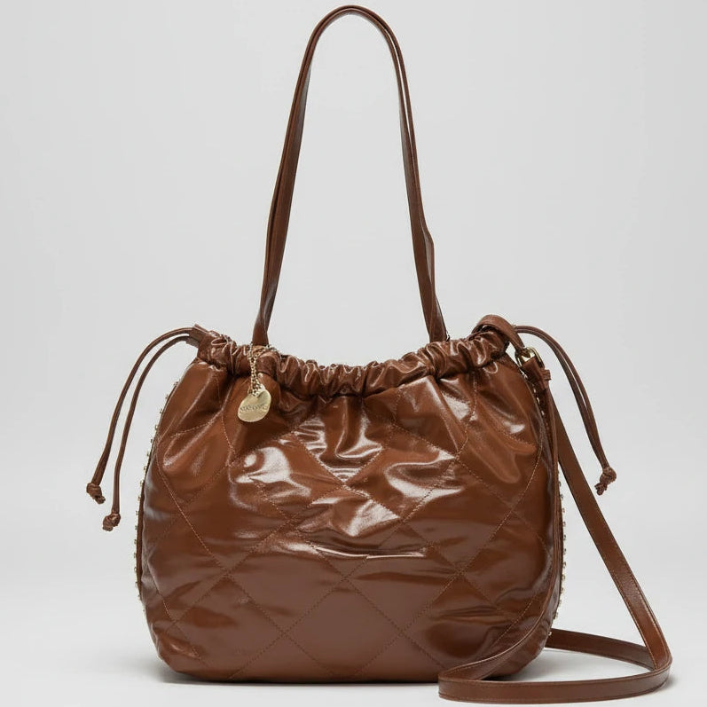 Borsa a 2in1 shopping sacco firmata COCONUDA donna spalla a tracolla simil pelle trapuntata riccio laccio