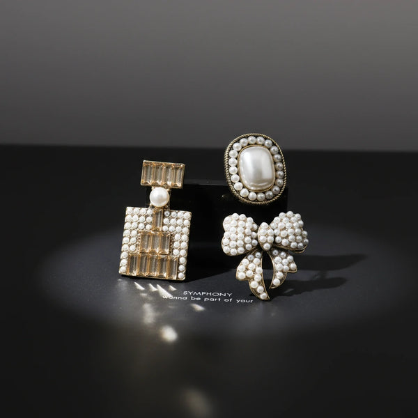 Set 3 Spille Donna Eleganti con Perle e Cristalli — Spille Dorate Vintage Chic