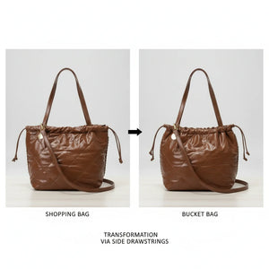 Borsa a 2in1 shopping sacco firmata COCONUDA donna spalla a tracolla simil pelle trapuntata riccio laccio