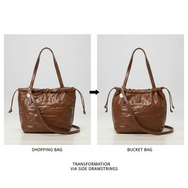 Borsa a 2in1 shopping sacco firmata COCONUDA donna spalla a tracolla simil pelle trapuntata riccio laccio