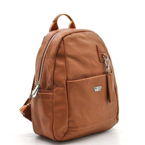 Zaino in eco Pelle Coveri World - Elegante e Resistente, Donna , Zaino Casual con Tasca Frontale con Zip e Tasche Laterali, Perfetto per Uso Quotidiano e Lavoro