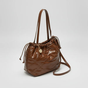 Borsa a 2in1 shopping sacco firmata COCONUDA donna spalla a tracolla simil pelle trapuntata riccio laccio