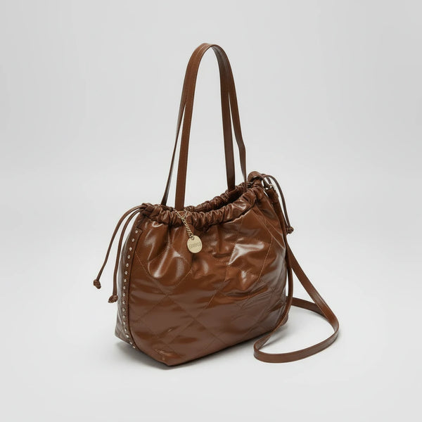 Borsa a 2in1 shopping sacco firmata COCONUDA donna spalla a tracolla simil pelle trapuntata riccio laccio