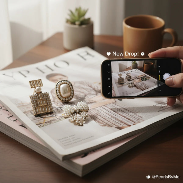 Set 3 Spille Donna Eleganti con Perle e Cristalli — Spille Dorate Vintage Chic