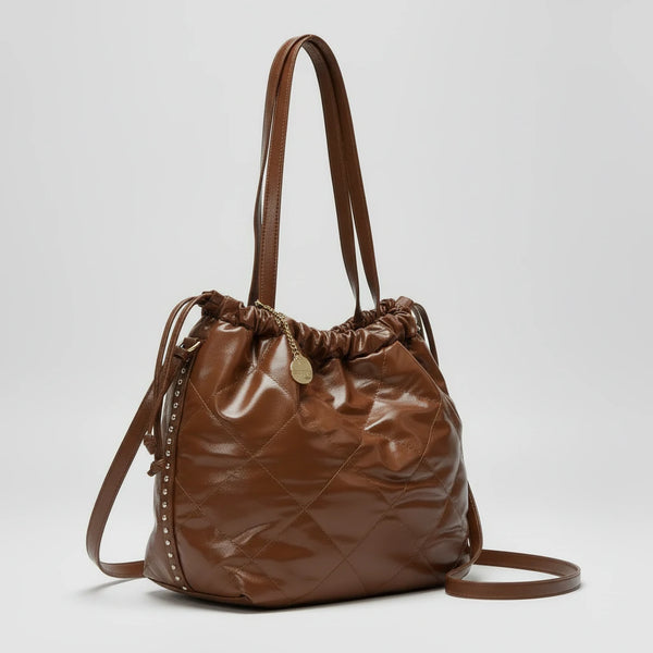 Borsa a 2in1 shopping sacco firmata COCONUDA donna spalla a tracolla simil pelle trapuntata riccio laccio