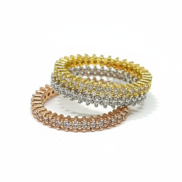 Tris Anello Minimalist Stackable con Zirconi Premium – Finitura Luxury  Oro, Argento e Oro Rosa