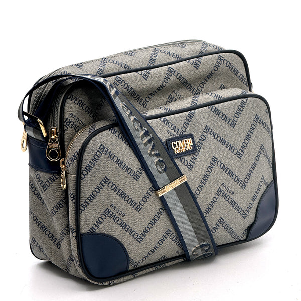 Borsa tracolla firmata COVERI ACTIVE in simil pelle pregiata tasche con cerniera fantasia logata originale toppe