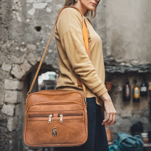 La Ginevra Bag borsa a tracolla multitasche capiente molte zip casual passeggio elegante Pelle Vegana