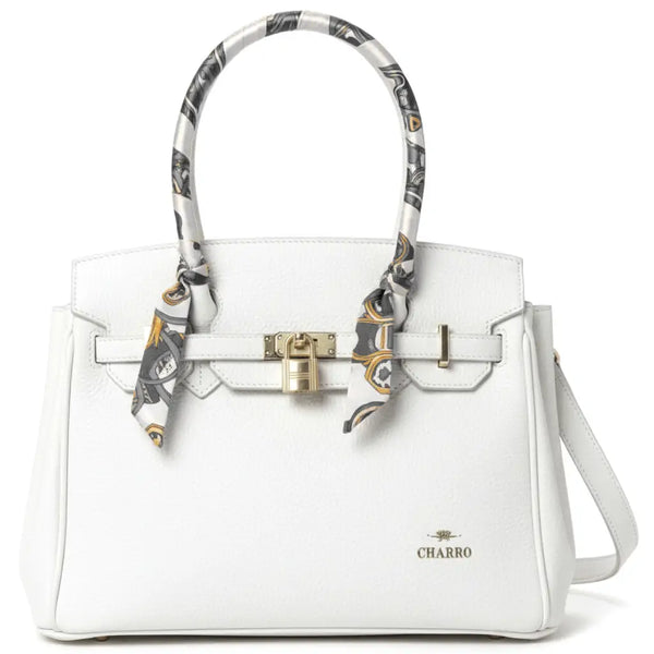 CHARRO - Borsa firmata a spalla Mano con Foulard e Lucchetto simil pelle martellata
