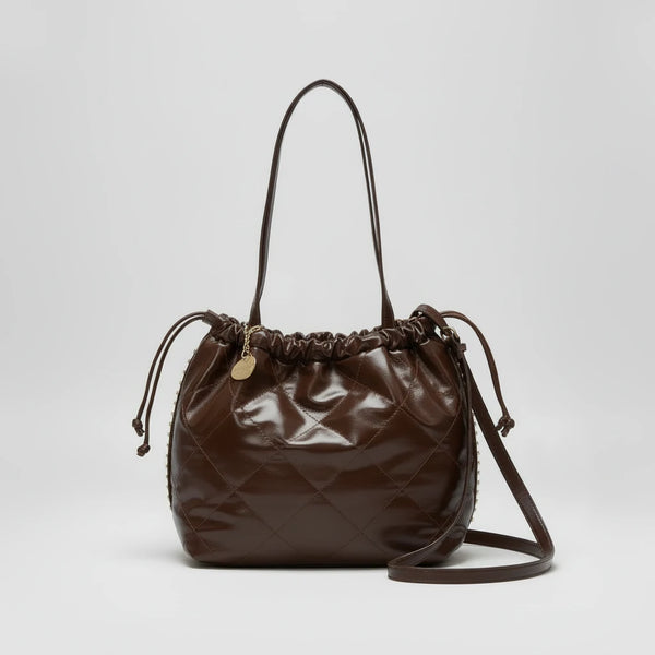 Borsa a 2in1 shopping sacco firmata COCONUDA donna spalla a tracolla simil pelle trapuntata riccio laccio