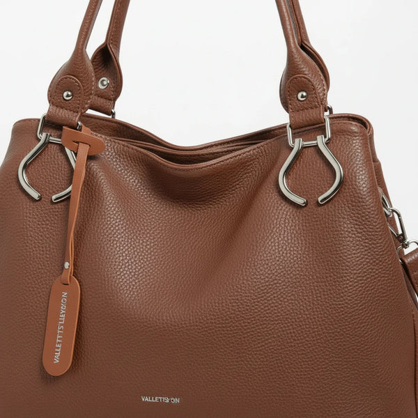 Borsa shopping firmata Valentini a spalla bauletto tracolla casual simil pelle venata multi tasche