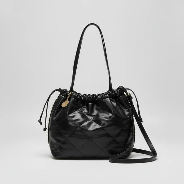 Borsa a 2in1 shopping sacco firmata COCONUDA donna spalla a tracolla simil pelle trapuntata riccio laccio