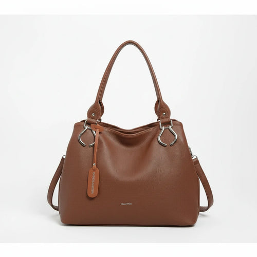 Borsa shopping firmata Valentini a spalla bauletto tracolla casual simil pelle venata multi tasche