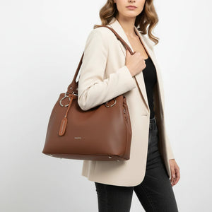 Borsa shopping firmata Valentini a spalla bauletto tracolla casual simil pelle venata multi tasche