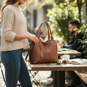 Borsa shopping firmata Valentini a spalla bauletto tracolla casual simil pelle venata multi tasche