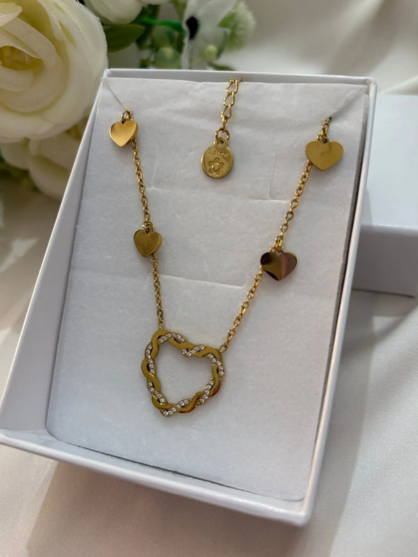 Girocollo Donna con Grande Cuore Brillante e Charms - Acciaio Inox