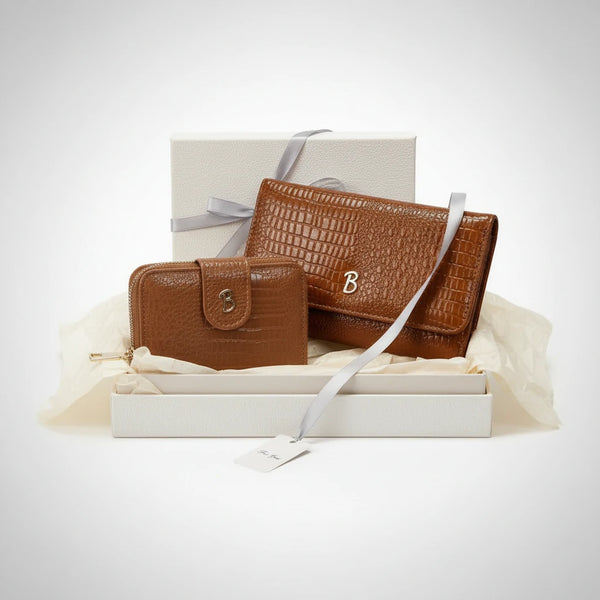 Set regalo Briciole - portafoglio + portamonete / porta carte donna novità simil pelle lucida pitonata squamata