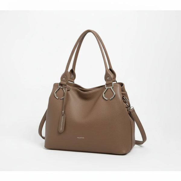 Borsa shopping firmata Valentini a spalla bauletto tracolla casual simil pelle venata multi tasche