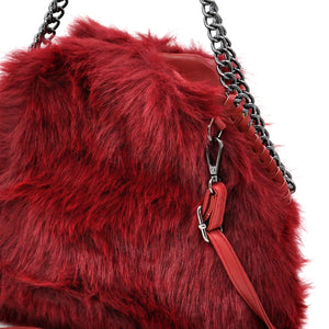 La Brava - Borsa firmata Gyoiamea in eco pelliccia morbida teddy pelo tracolla manici a catena