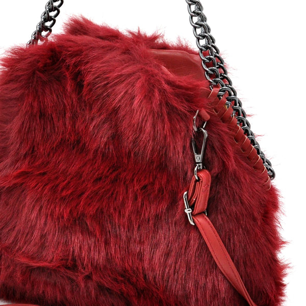 La Brava - Borsa firmata Gyoiamea in eco pelliccia morbida teddy pelo tracolla manici a catena